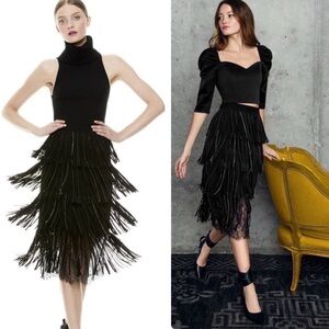 Alice And Olivia New Misha Suede Fringe Embellished Midi Skirt Size 8 $1,295.00